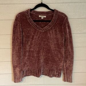 Orvis Women's V-neck Mauve Chenille pull-over sweater Sz Small Fall Warm Outdoor